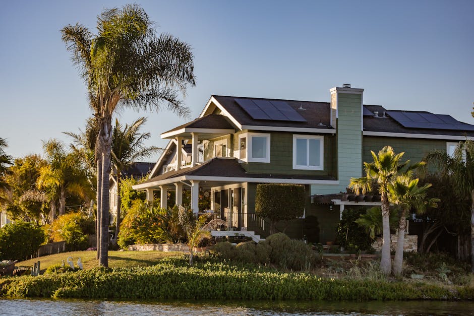 Modern home equipped with clean solar panels